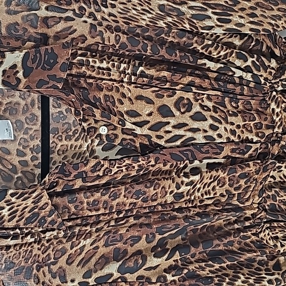 Sheer Leopard Print Shirt Dress Tunic w Button Front & Drawstring Waist - Picture 6 of 17